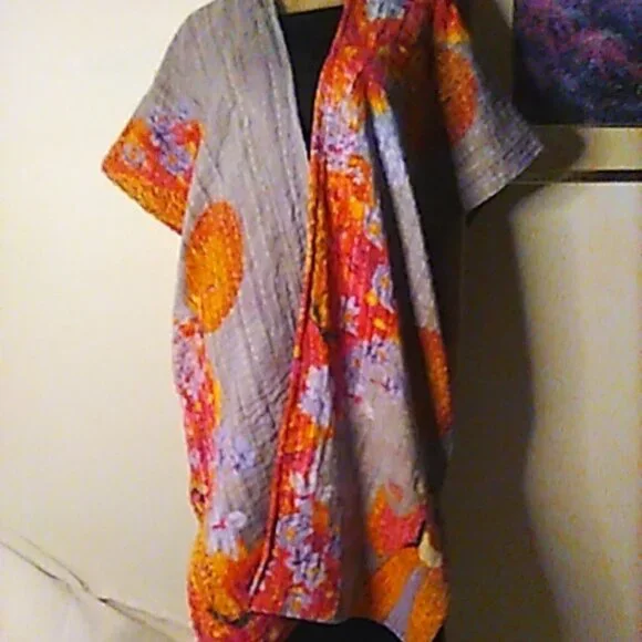 Kantha "Free Spirit" Long Kimono Reversible XL & Under Peacocks Handmade New - Picture 9 of 16